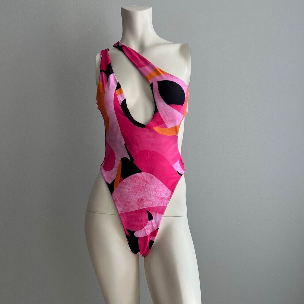 Women's Bikini Large One Shoulder Pink‎ Orange Black Sexy Swimsuit Swimwear